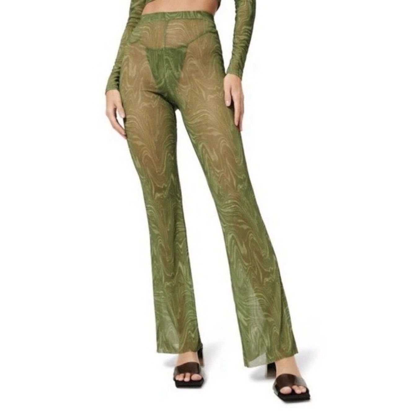 Good American Green Sheer Mesh Flare Swim Cover-Up Pants Size 1 – XS 90s Y2K