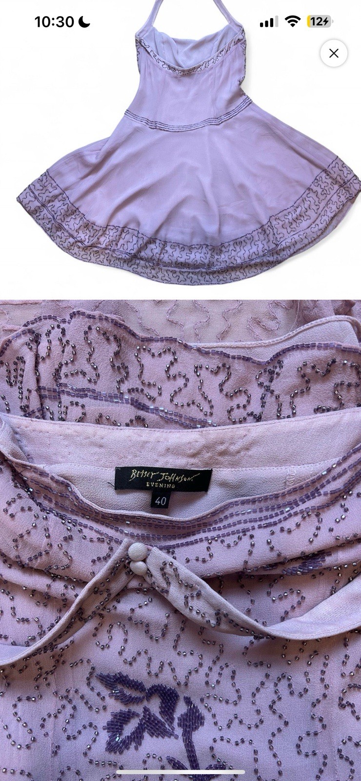 Betsy Johnson Evening Vintage Halter Dress 100% Beaded Euro 40 Size Small Purple
