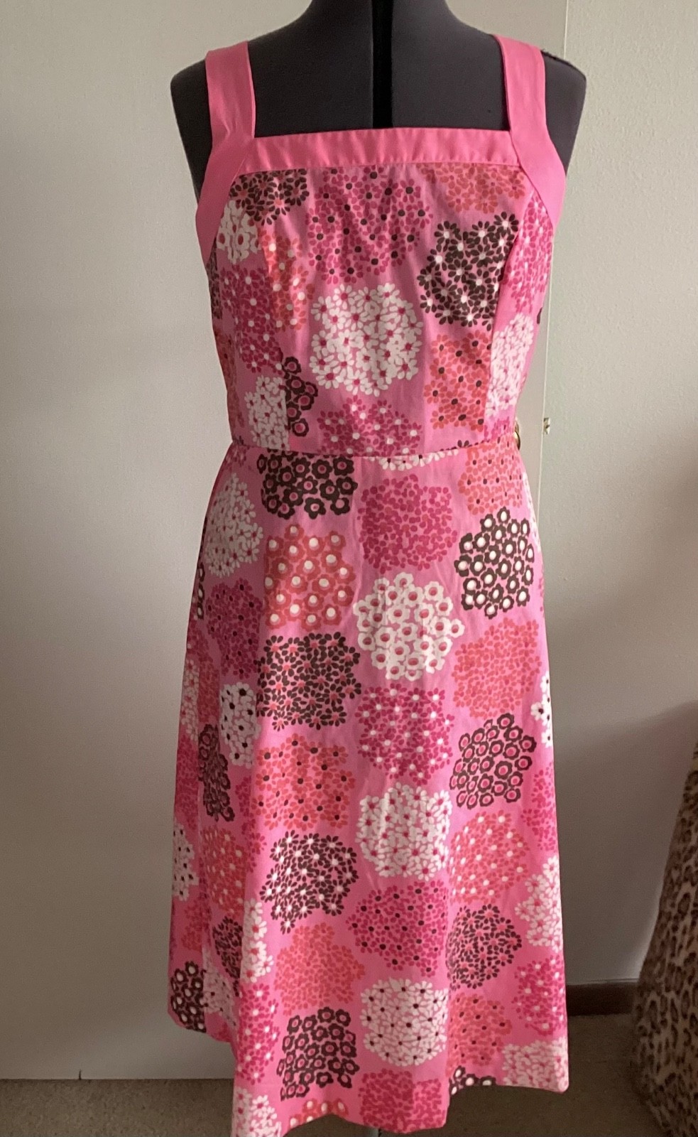 Vintage 60s Pink Cotton Hand Printed Ruth Clarage Halter Sundress Dress L