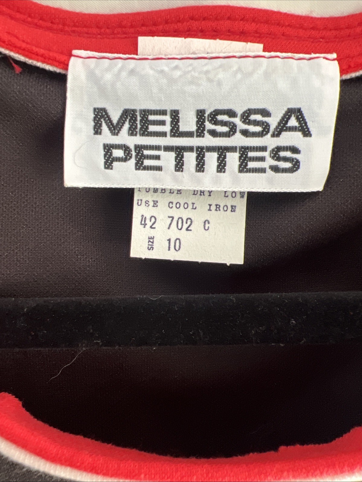 1980s Melissa Petites Black Athletic Style Midi Dress Red & White Piping Size 10
