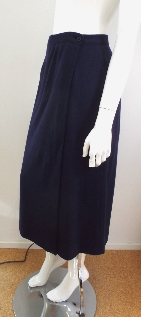 Vintage Giorgio Armani Navy Blue Wool Skirt Suit Double Breasted Blazer 44 Italy