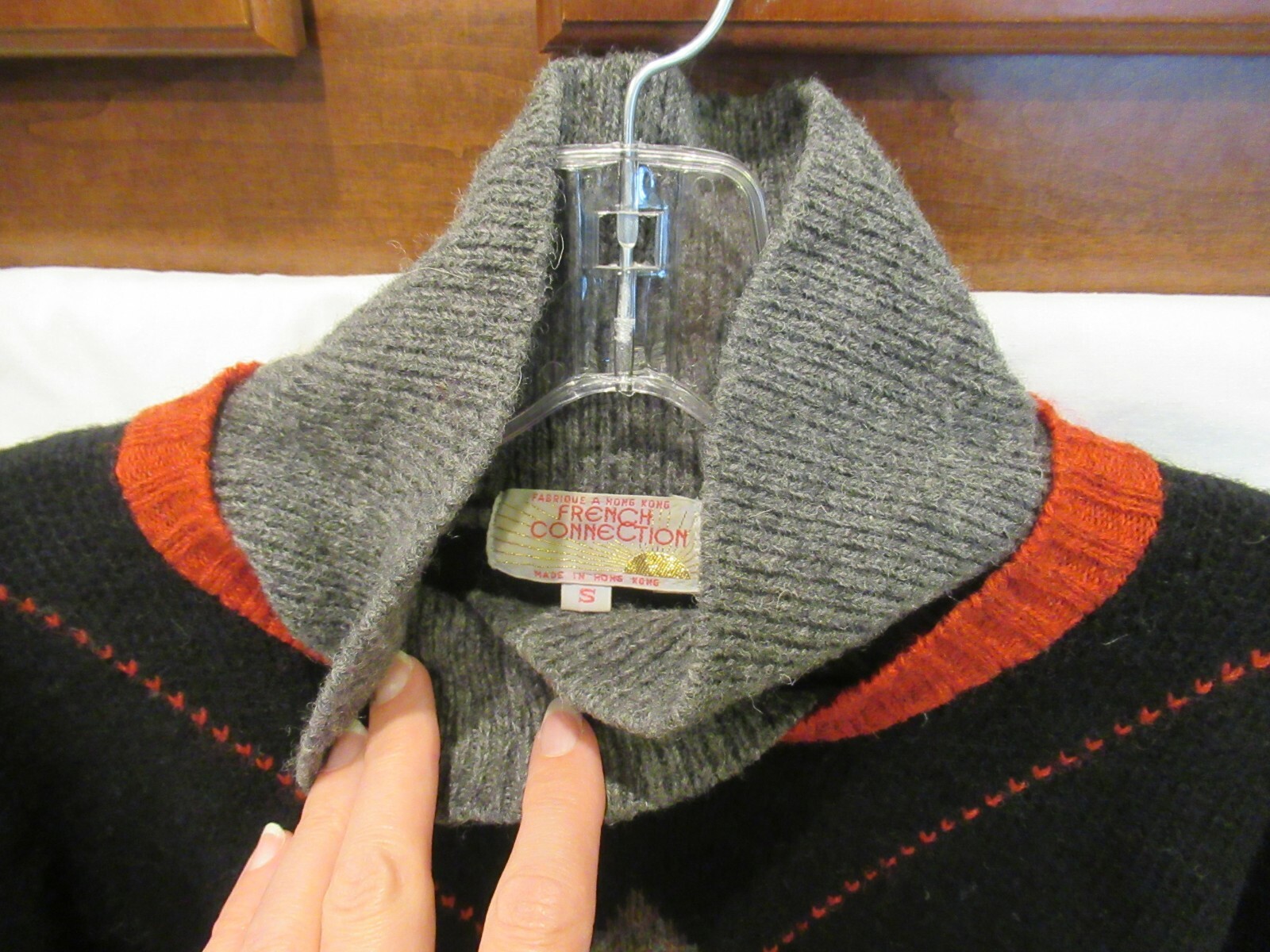 French Connection black gray and red sweater top, 40&Prime; chest, c. 1980s