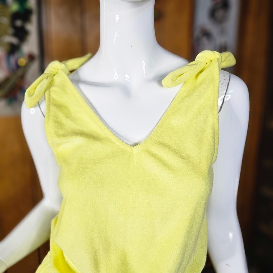 Vintage 80s Playsuit Terry Cloth Bathing Suit Coverup Cheeky Shorts Romper S/M