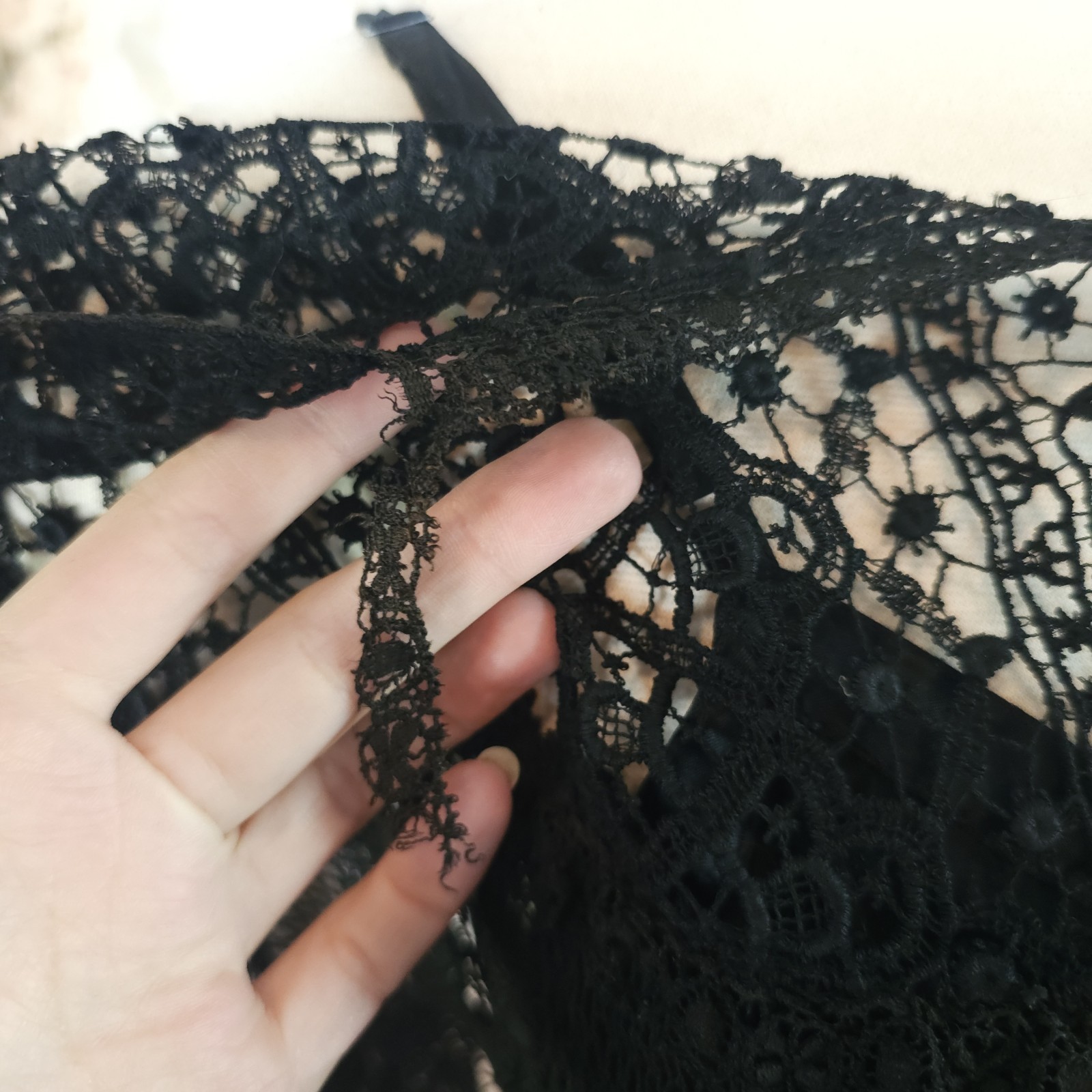 Black Crochet Lace Blouse Fringe Tassels Antique Victorian Edwardian Top Shirt