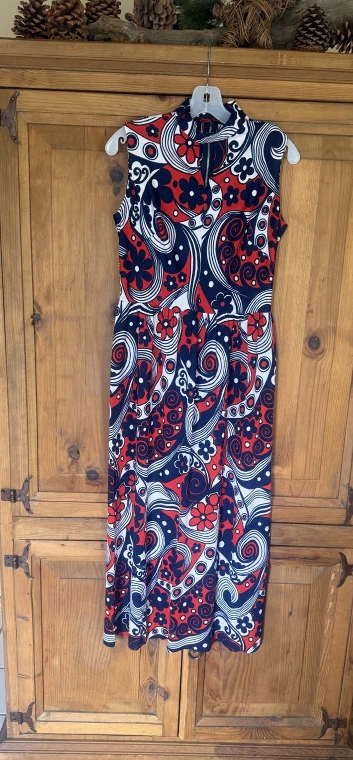 Vtg 70s Maxi Dress Floral Hippy High Neck Homemade #256