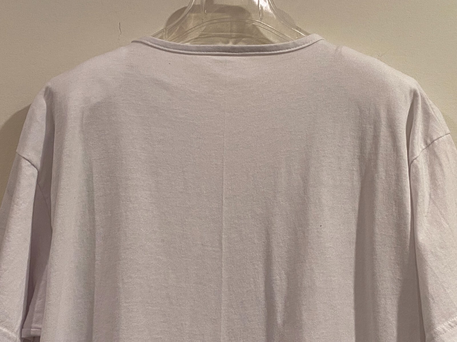 Vintage White Polyester & Cotton T Shirt Decorated w/Denim Applique & Rhinestone