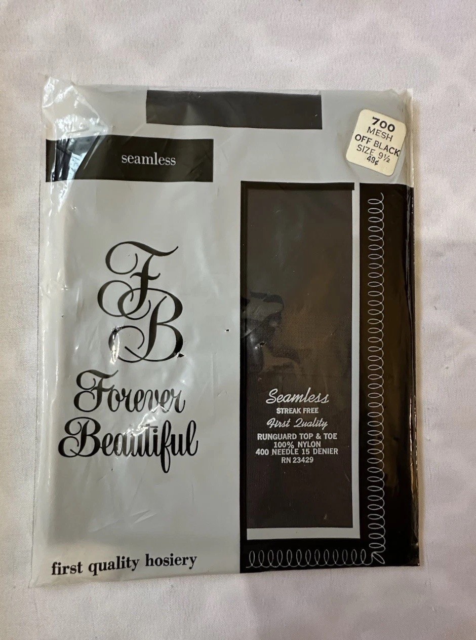 Forever Beautiful Hosiery Off Black Stockings Sz 9.5 400 Needle 15 Denier Nylon