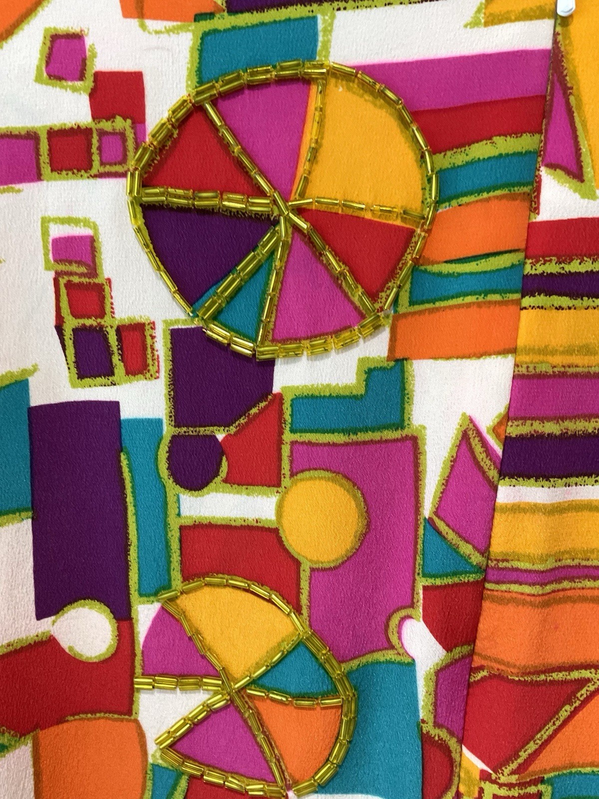 Vintage Bill Blass Silk Beaded Mod Shift Dress Geometric Colorblock Size 4