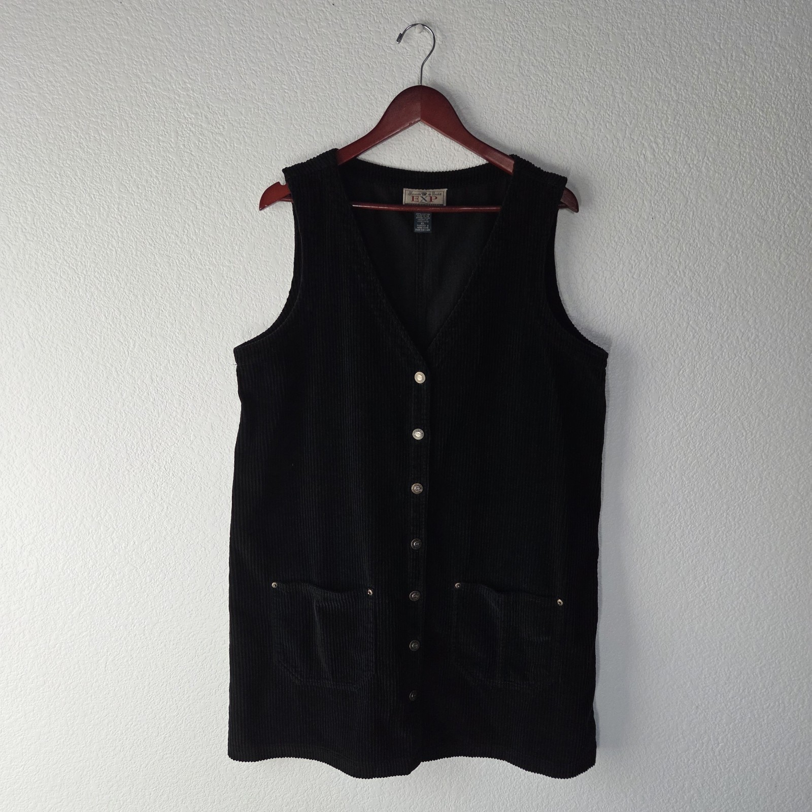 Vintage Jeans by Express black corduroy button down dress Made In Hong Kong