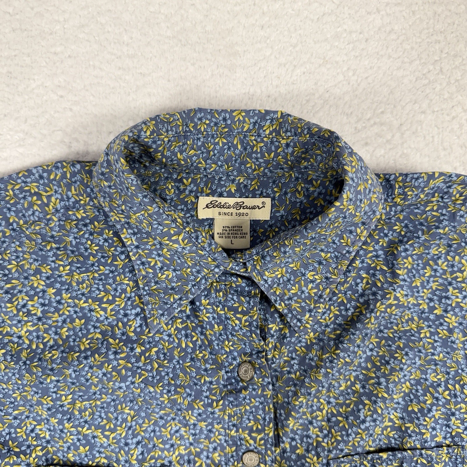 Vintage Eddie Bauer Blue Floral Button Up Dress Short 90’s Grunge Y2K Large