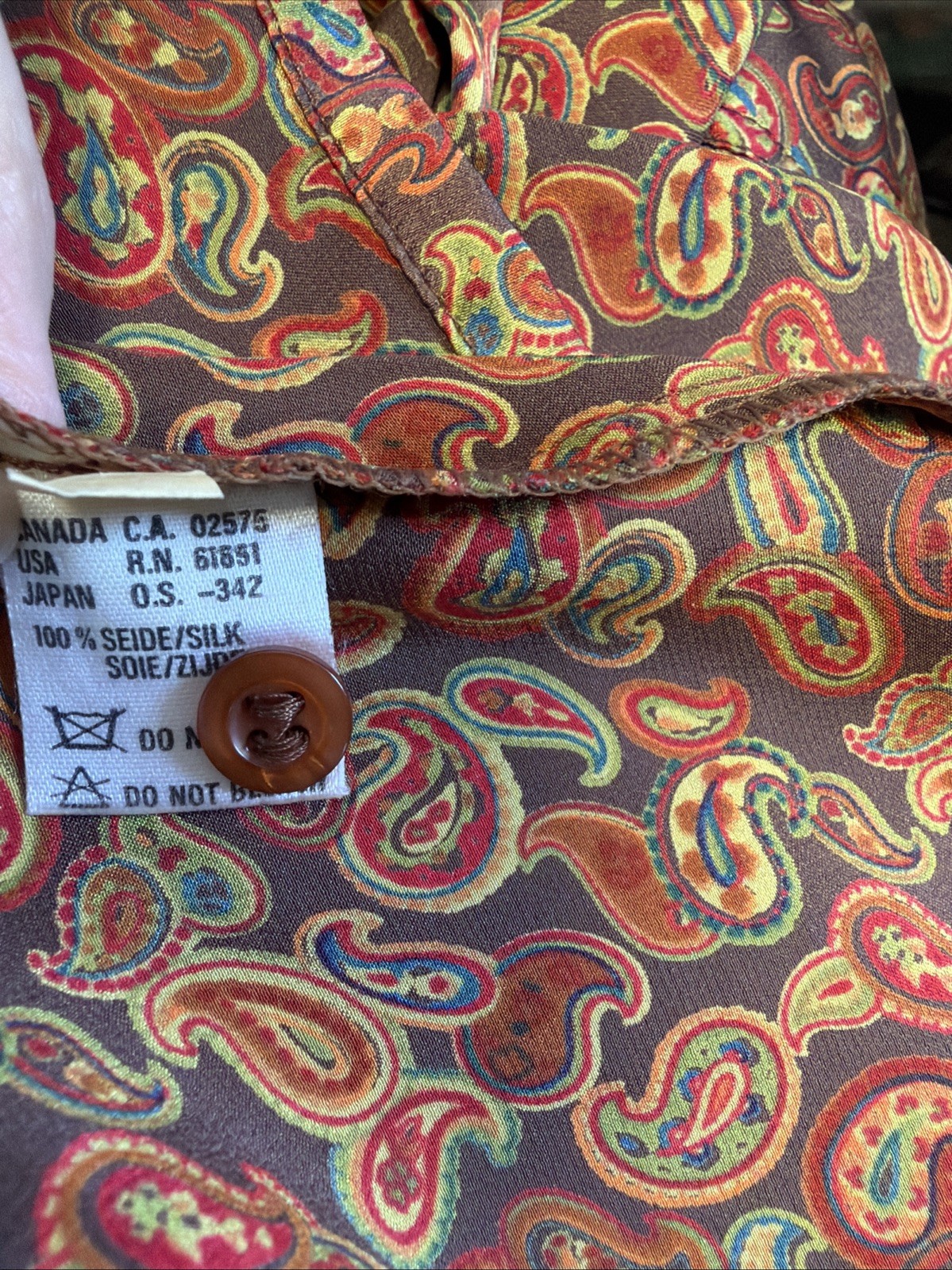 Vintage 1980&rsquo;s ESCADA Copper Brown Orange Paisley Print Silk Blouse Germany SRB