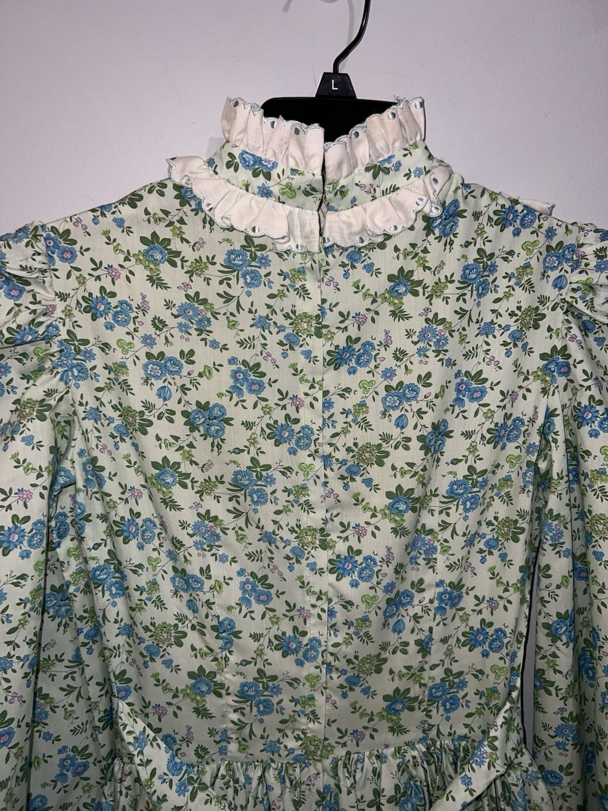VTG 70s Prairie Cottage Core Renaissance Handmade Cotton Dress XS Floral Maxi