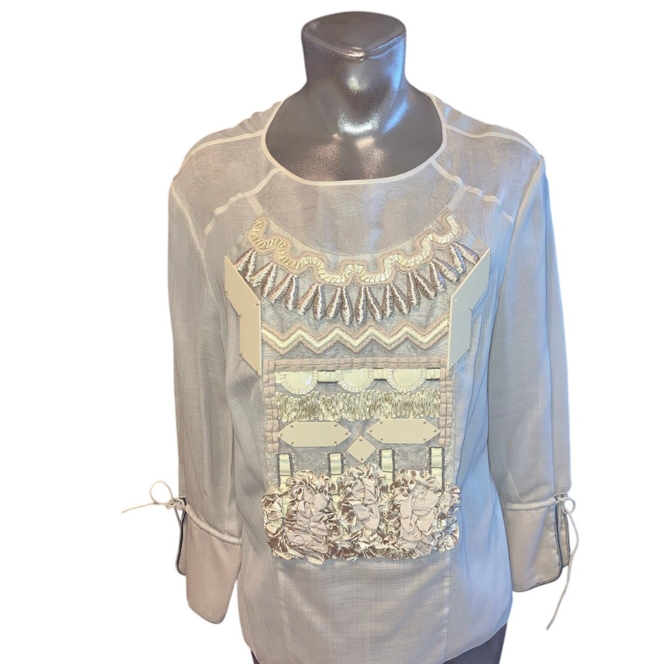 Vintage 90s CHRISTIAN LACROIX Hulotte Embellished Blouse Small S LUXURY Top Y2K