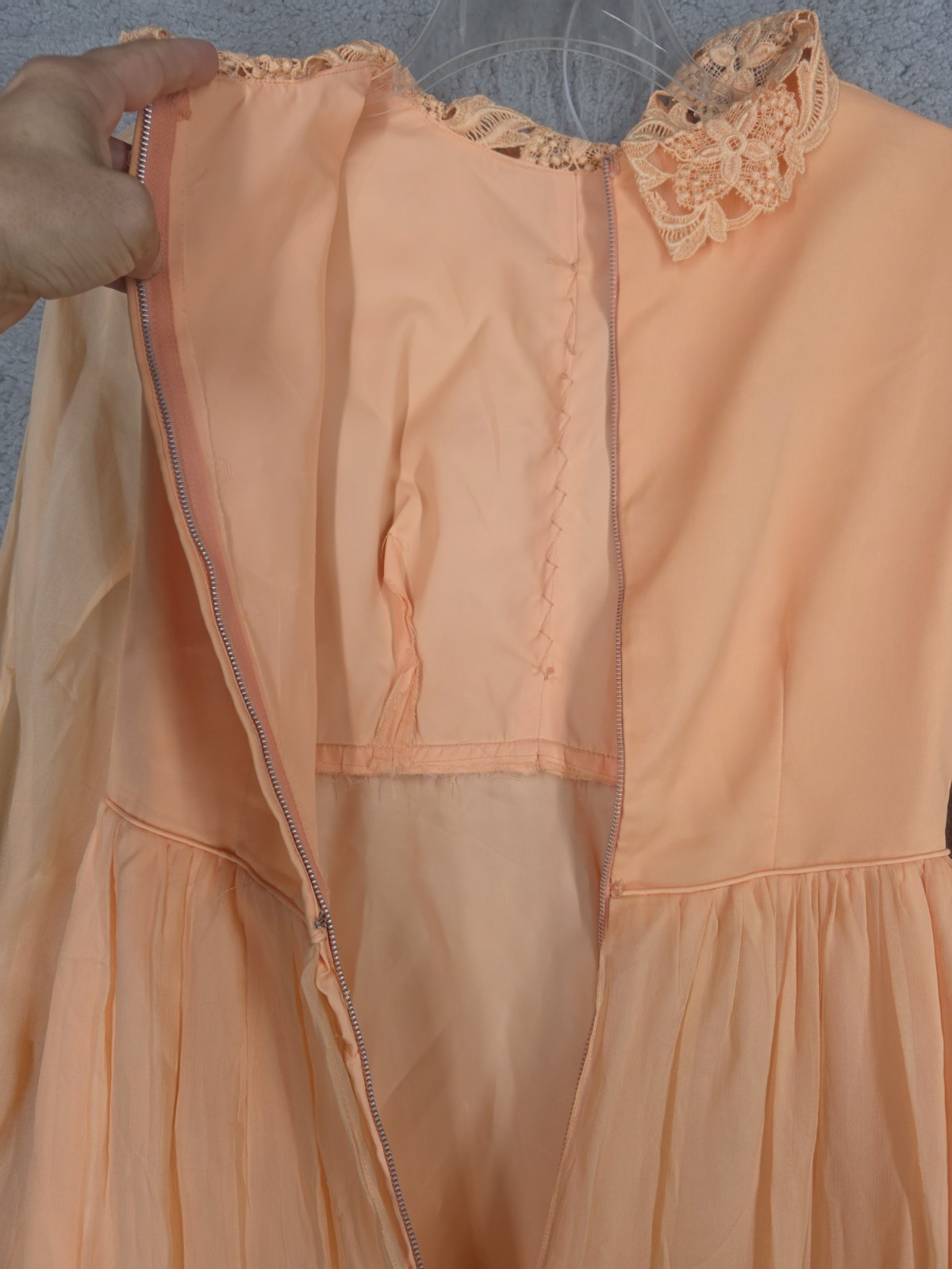 1970s Dress Size 4 Peach Silk Chiffon Long Sleeve Maxi Bridesmaid Vintage