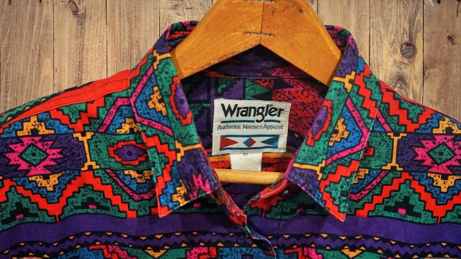 Vintage 80s Wrangler Authentic Western Apparel Colorful Aztec Shirt Womens M EUC