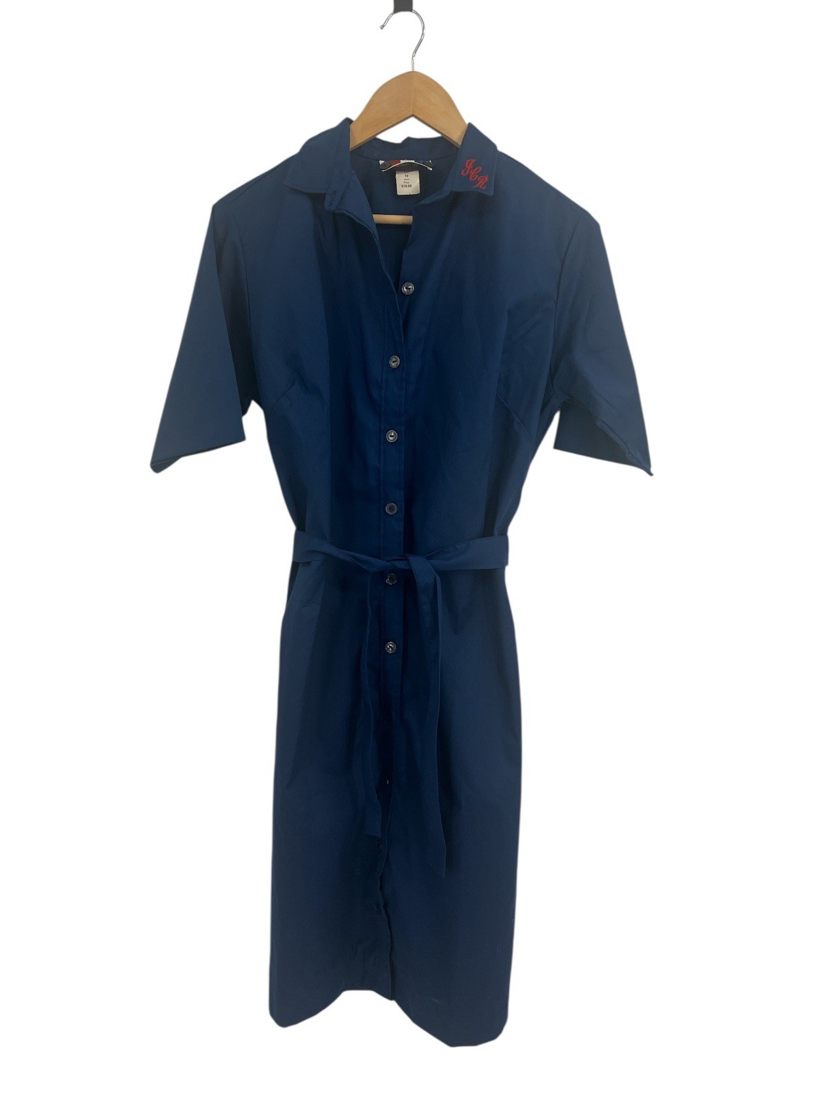 Vintage 70s Navy Blue Button Front Work Shirt Dress 16 Bobby James Exclusive