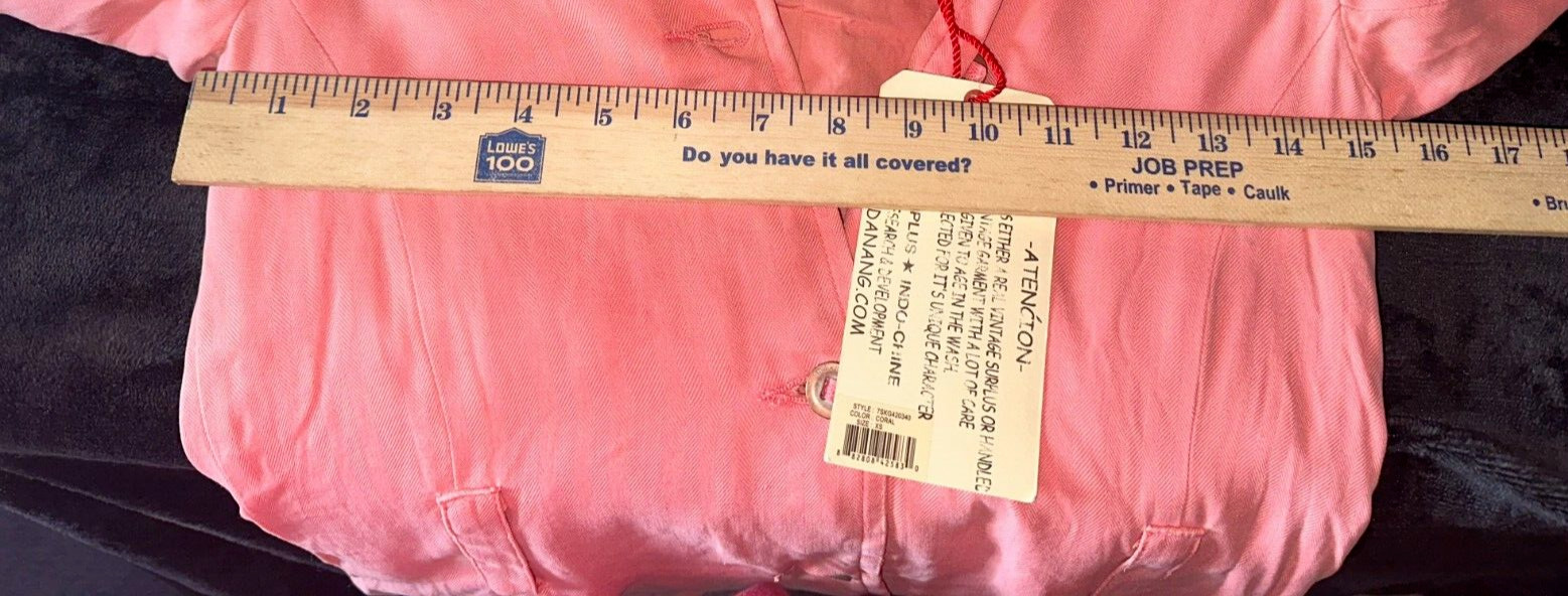 DA-NANG Surplus Indo-Chine Peach Embroidered Utility Cargo Jacket Sz XS NWT