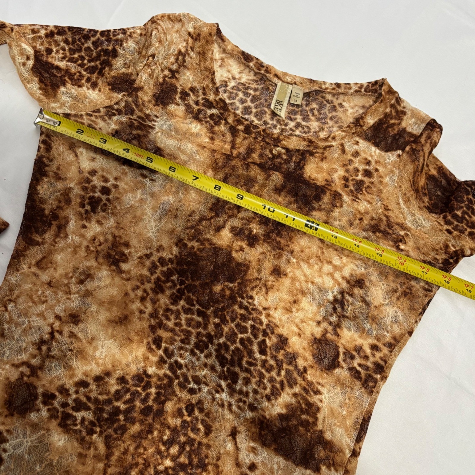 BKE Stunning vintage Y2k long sleeve sheer top with leopard print design