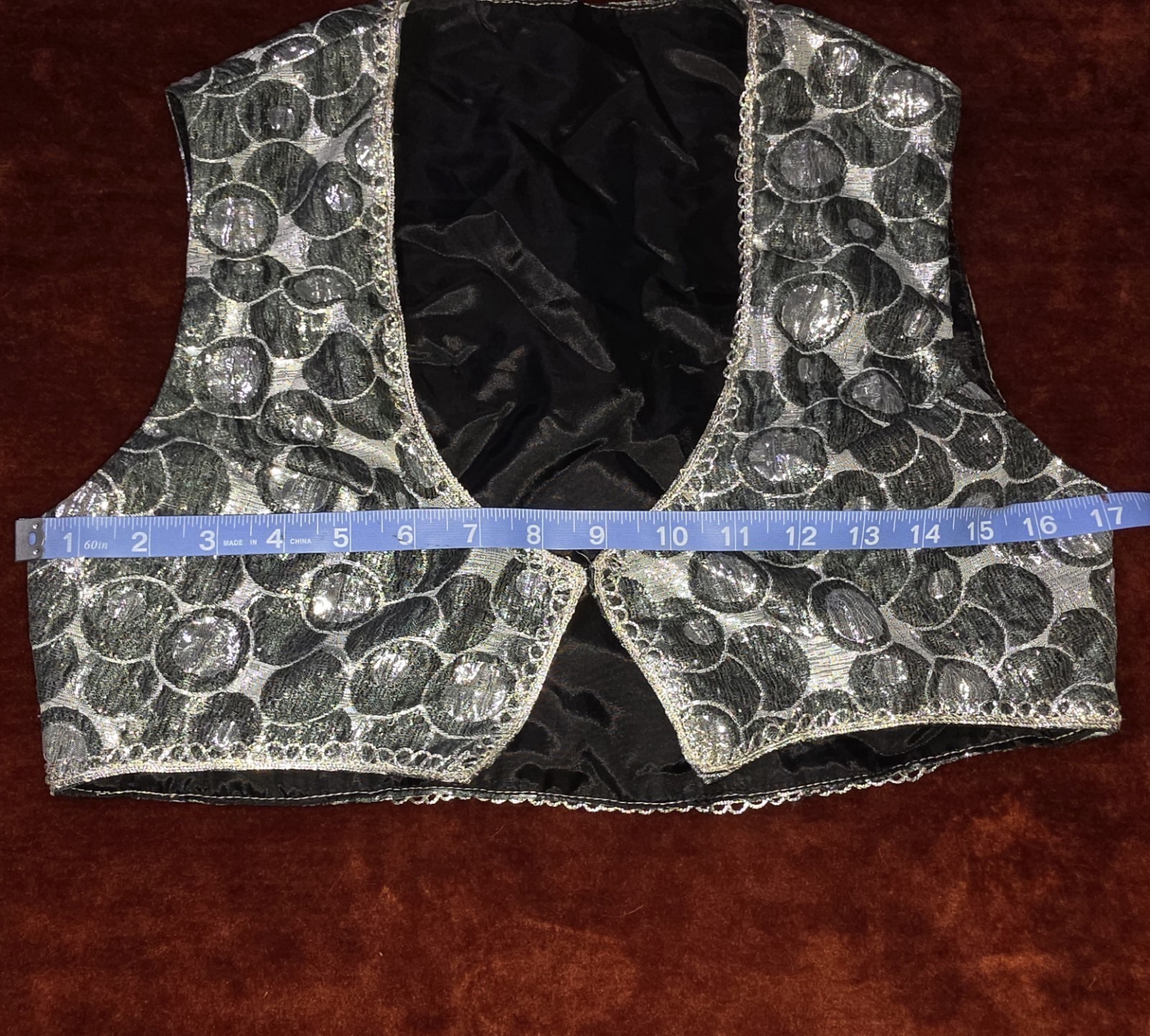 Vintage 60s 70s Silver Metallic Polka Dot Bolero Top Vest Glitter Disco Small