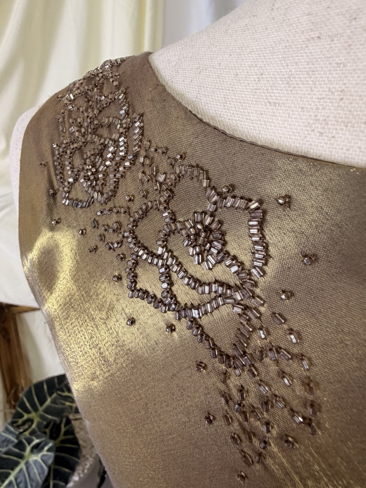 VTG 90s Alex Evenings Liquid Metallic Gold Slip Dress Gown Maxi Prom 4 Formal