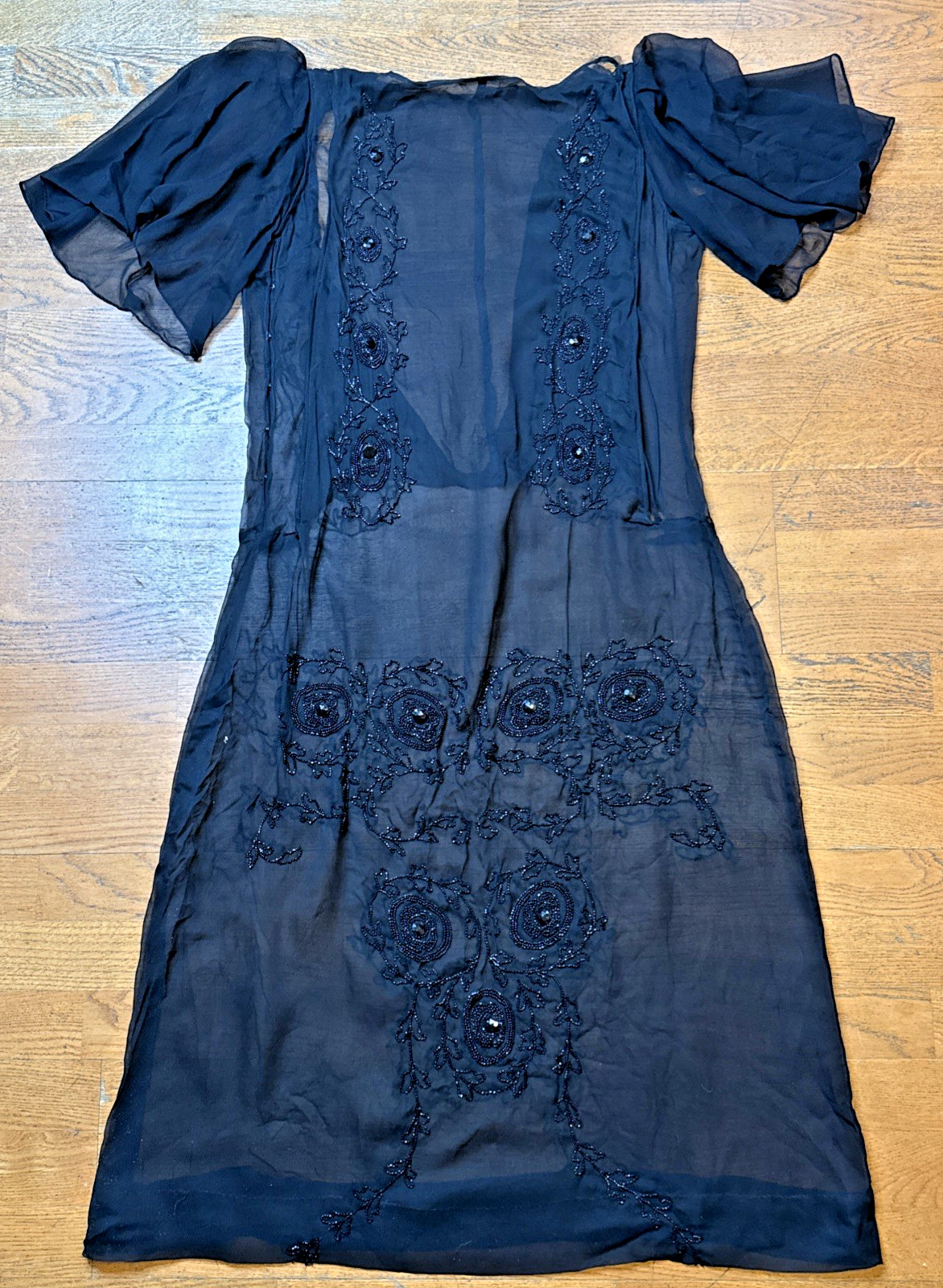 Antique 1920s Beaded Silk Chiffon Flapper Dress – Authentic Art Deco Tabard