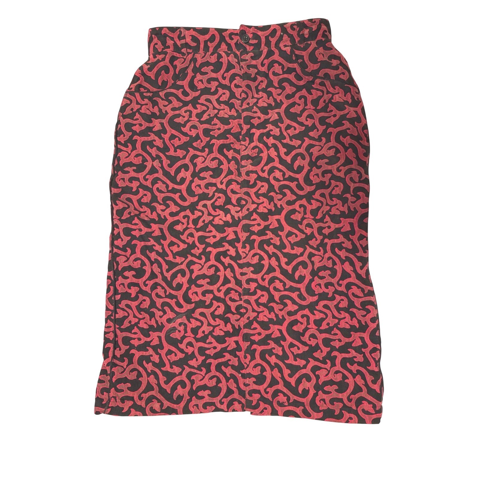 In-Wear Kirsten Teisner Vintage Red Black Corduroy Pencil Skirt 10 goth punk 27&Prime;