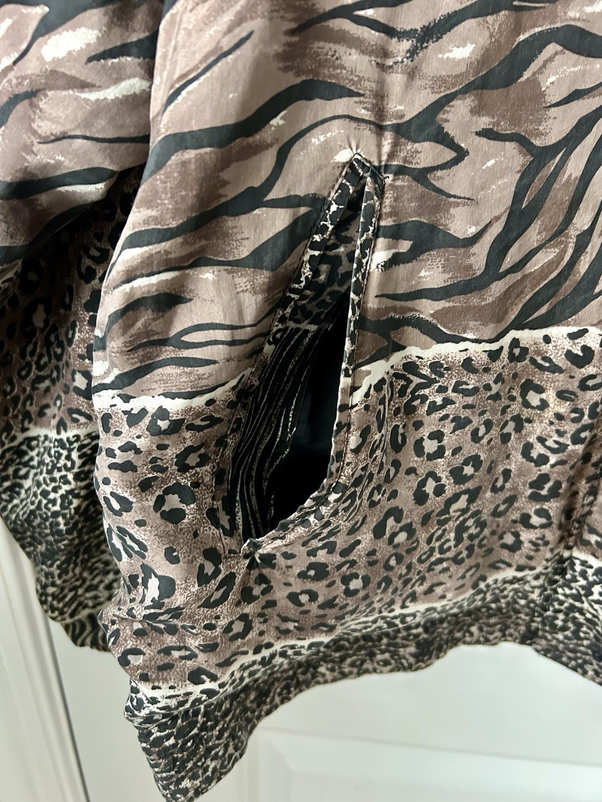 Vintage Silk Bomber Jacket 90&rsquo;s Leopard Print Stunt Sports Large Women&rsquo;s