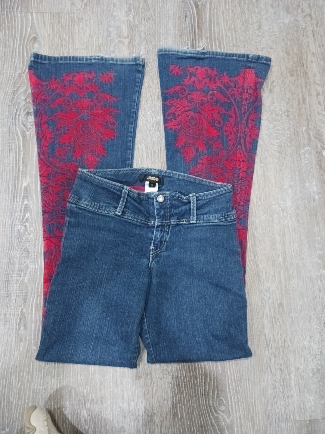 JNCO Womens Vintage Low Rise Flocked Flare Jeans Y2K 2000s