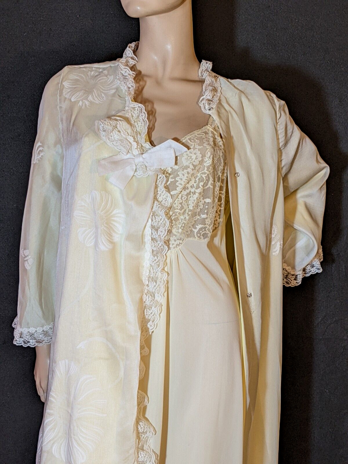 Vintage Unique Rare ODETTE BARSA Peignoir Robe Van Raalte Myth Lacey Nightgown L