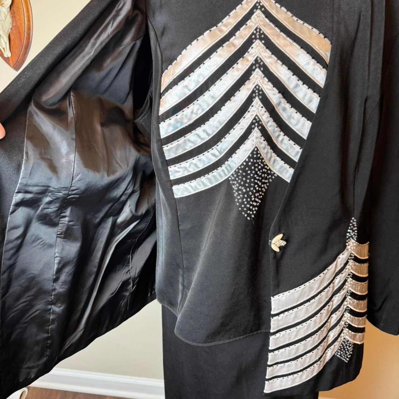 Proverbs Vintage 3 Piece Skirt Suit Black Silver Rhinestone Chevron Womens 18W