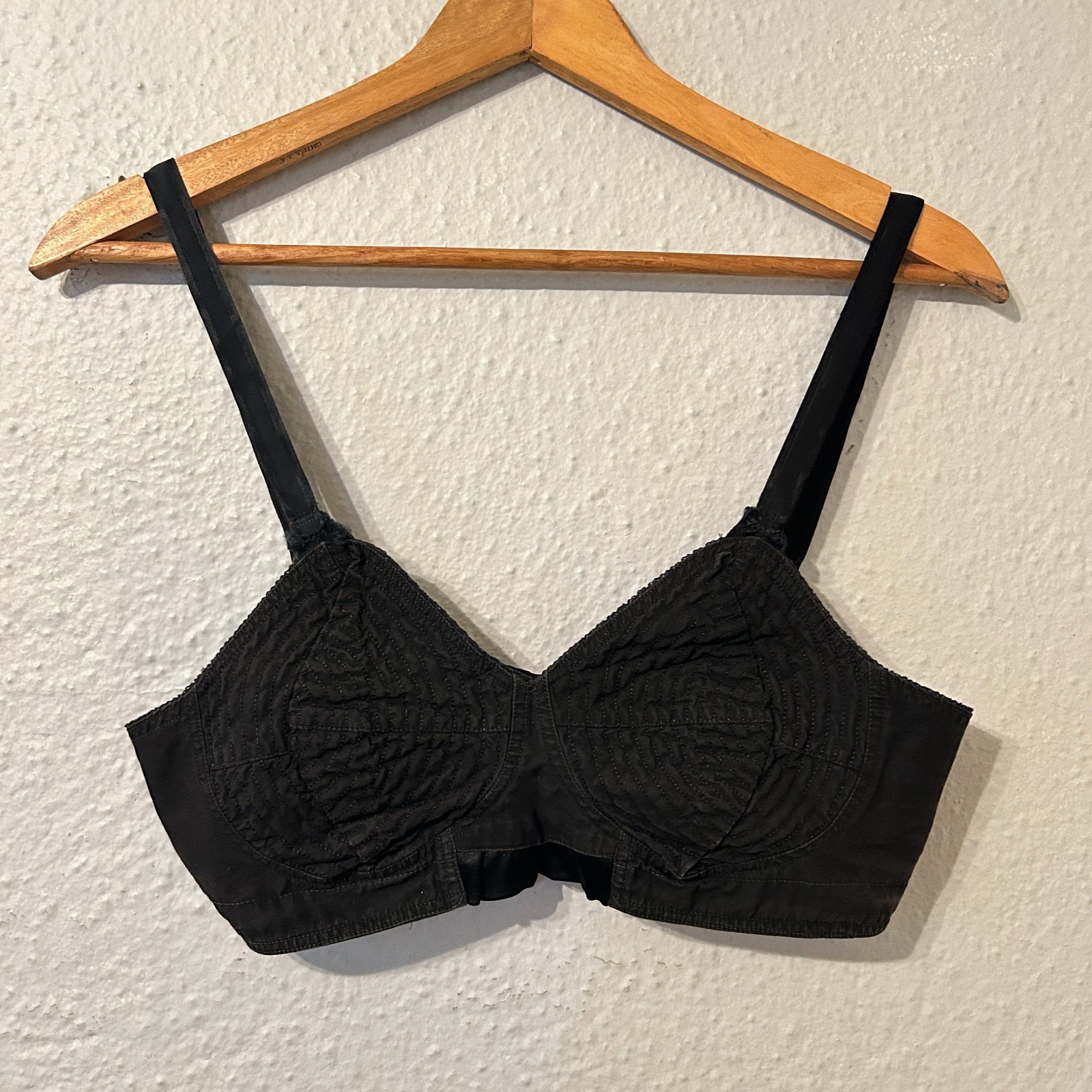 Vtg 50s Charmode Black Bullet Bra Spiral Stitched Pinup Cotton