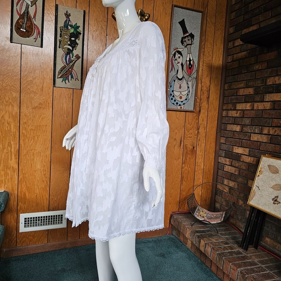 Vintage 90s White Lawn Cotton Queen Annes lace Peignoir Babydoll w/ Robe M/L/XL
