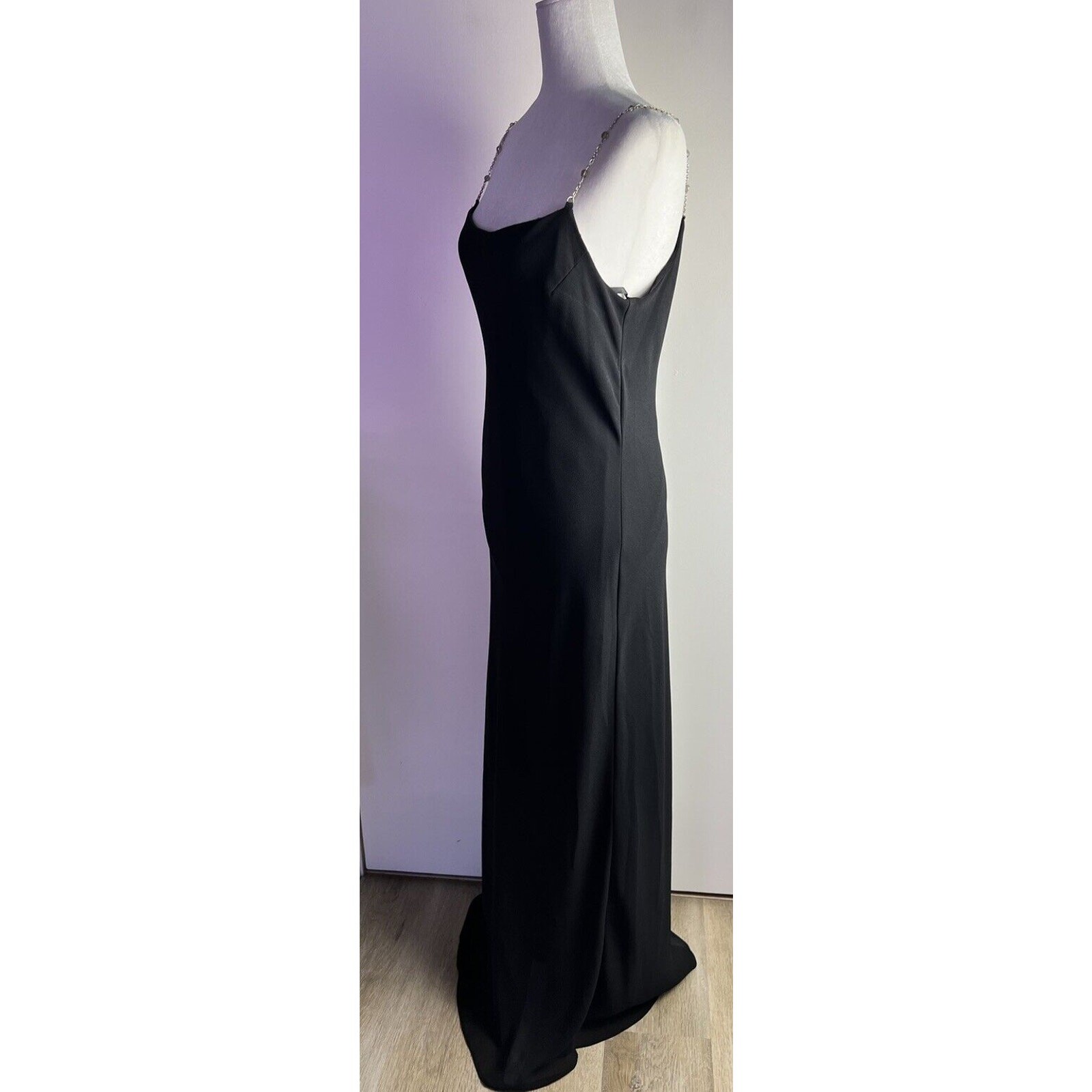Scott McClintock 1980’s Black Evening Gown Jeweled Chain Spaghetti Straps Sz 14
