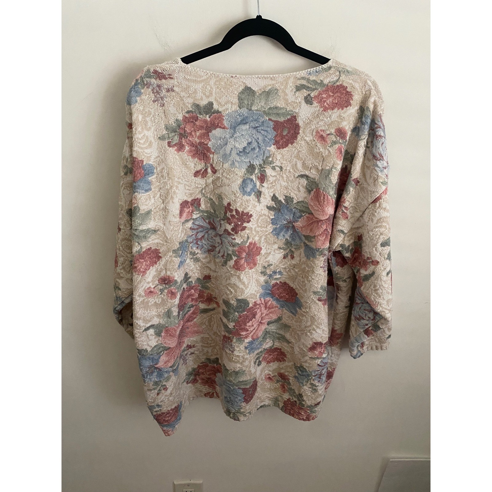 Moda Internazionale Forelli Vintage Floral Tapestry Sweater Cream Pink Blue XL