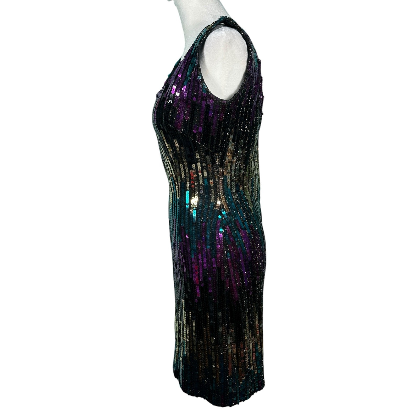 Vintage Alyce 1980s Sequin Mini Party Cocktail Dress Purple Green Gold Sz Med/10