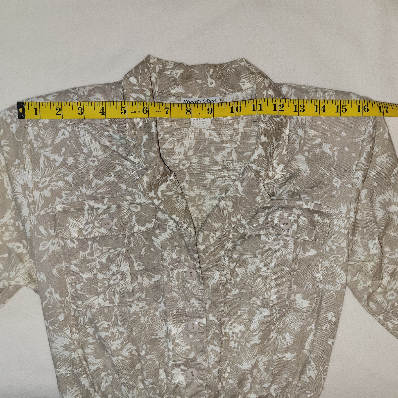 Stuart Alan Vintage 80&rsquo;s Button Cap Sleeve Unlined Floral Linen Sz 8 Dress
