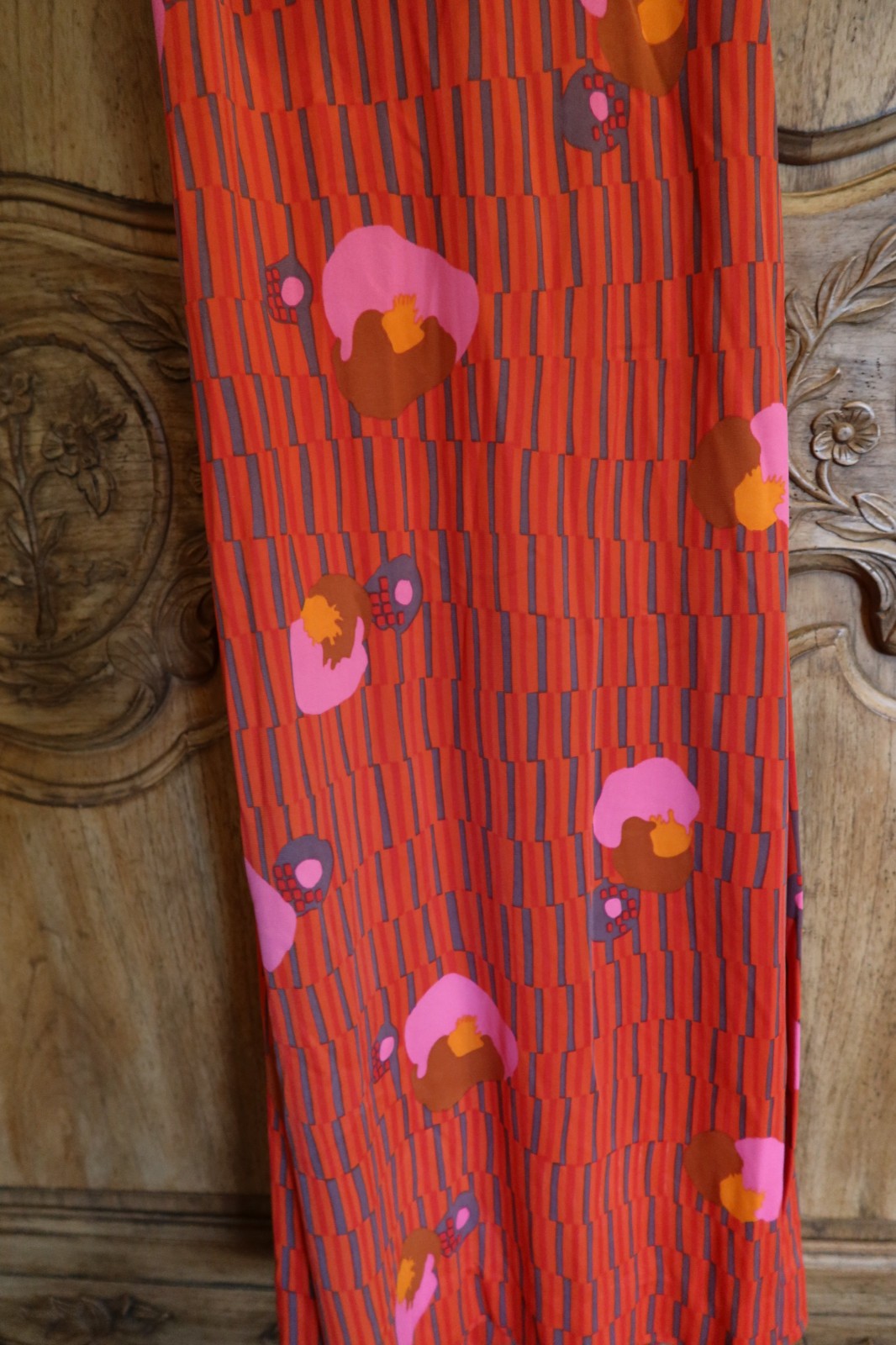 Vintage 70s E-Stewart USA Maxi Dress Orange Pink Psychedelic Pool Party M/L