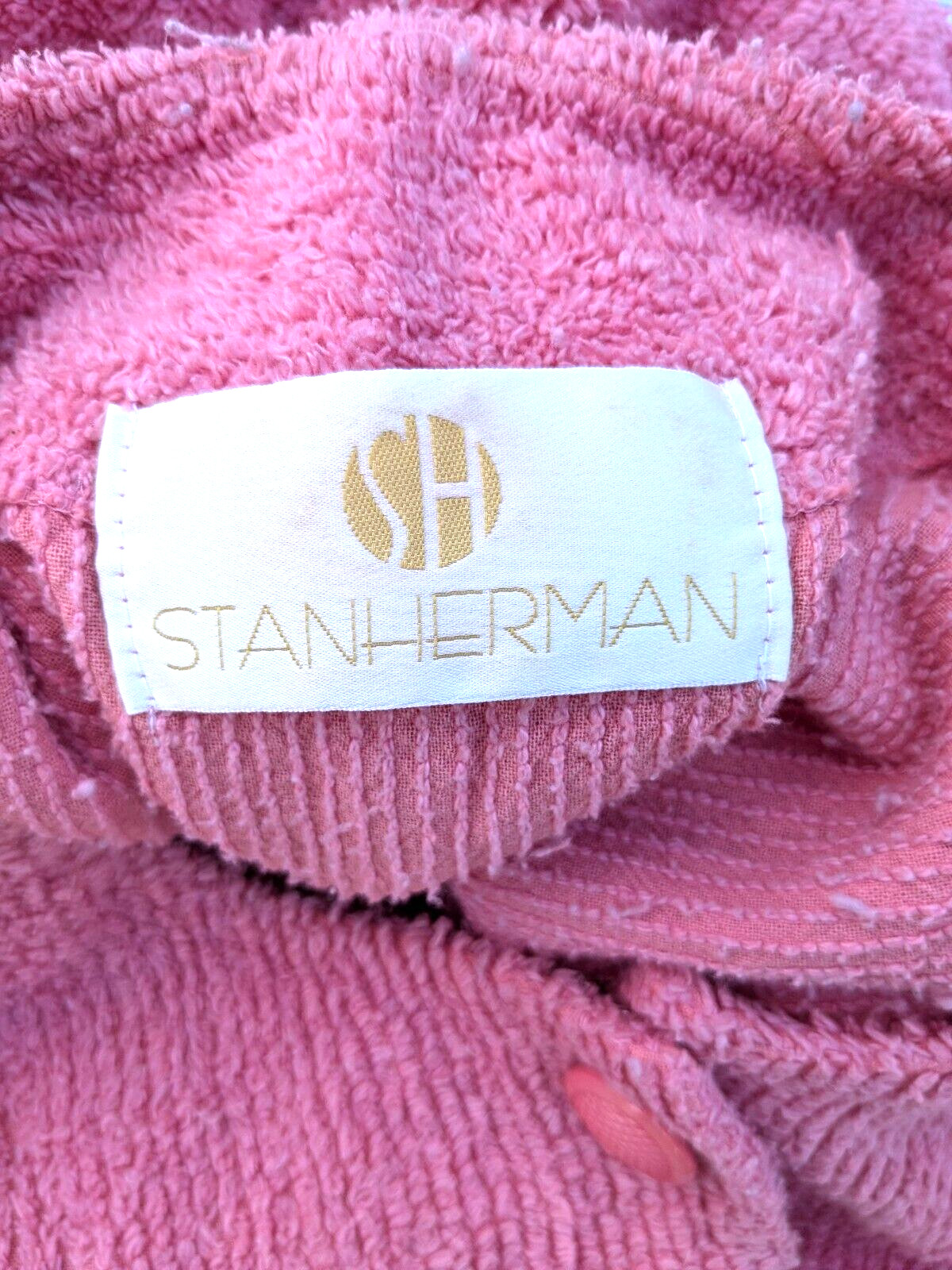 Vtg STAN HERMAN Bubble Gum Pink Chenille Robe Button Front Short Sleeve XXL/OS