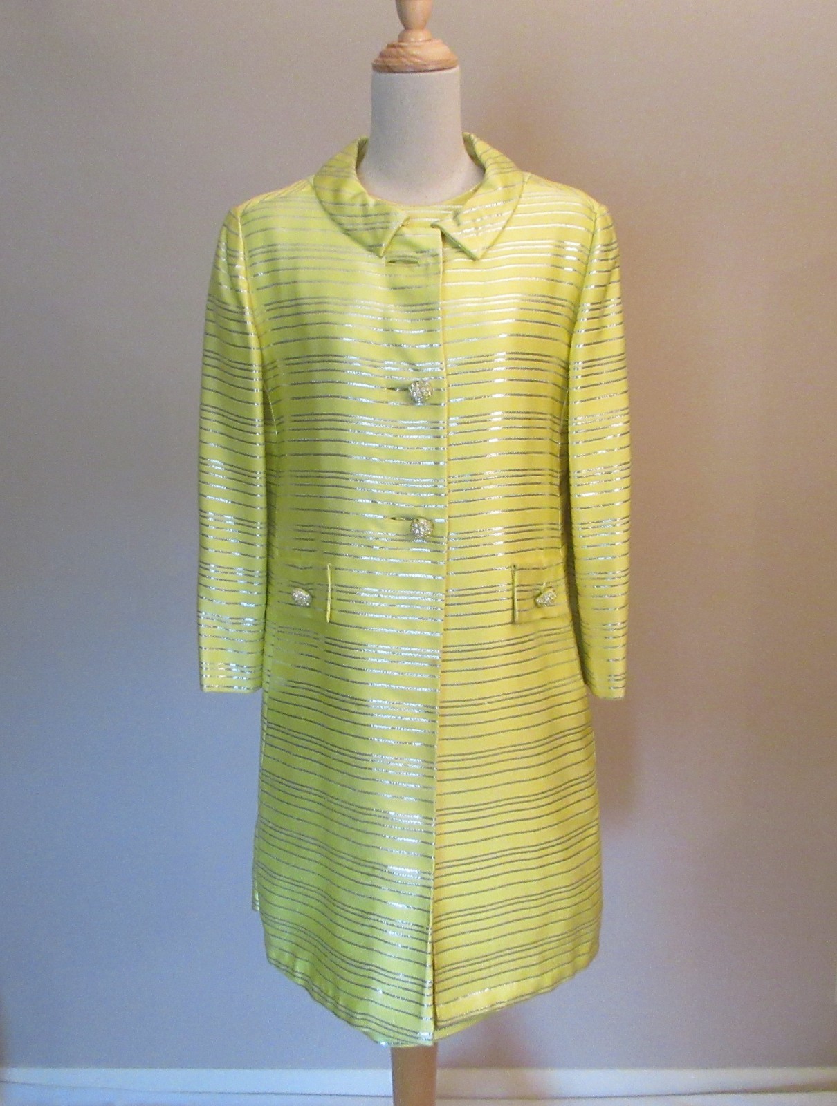 Vintage 1960s Yellow/Silver Metallic Silk Dress Suit Arkin Imports