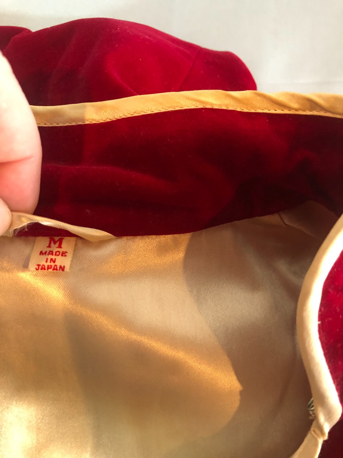 VINTAGE Handmade Oriental MEDIUM Red Velvet-Like Dress #ND