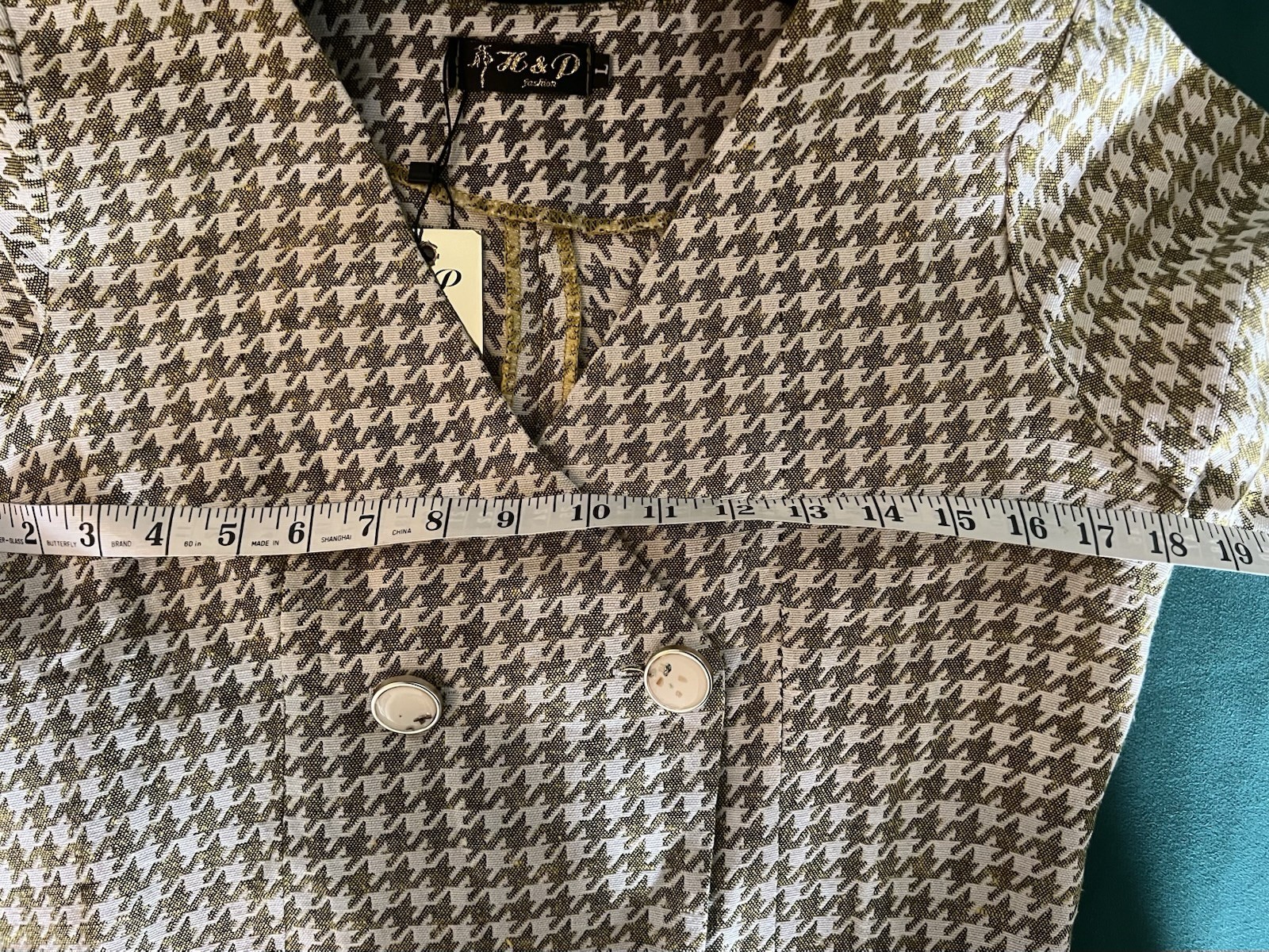 1960’s -70’s Green/Ivory Houndstooth Cropped Button Top NWT Size Large