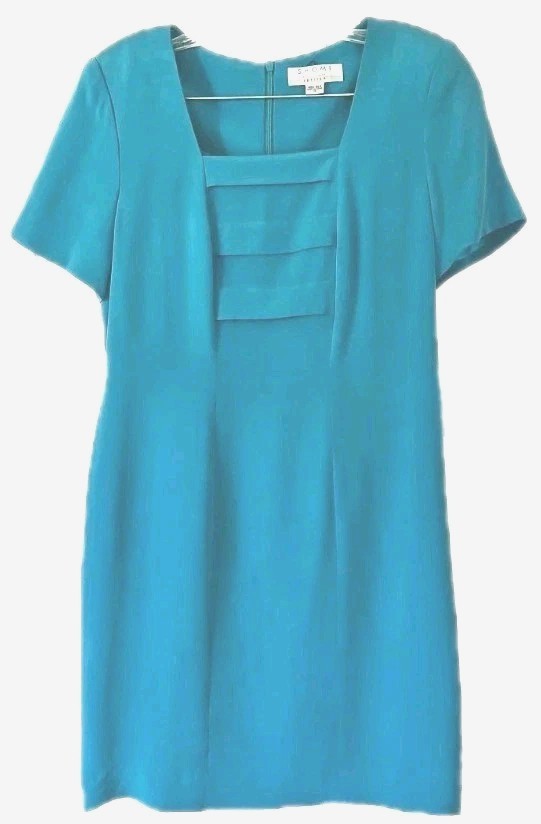 Shomi by Miller Shor Sheath Dress Lined Hidden Zipper Turquoise Silk NWT ~ 10