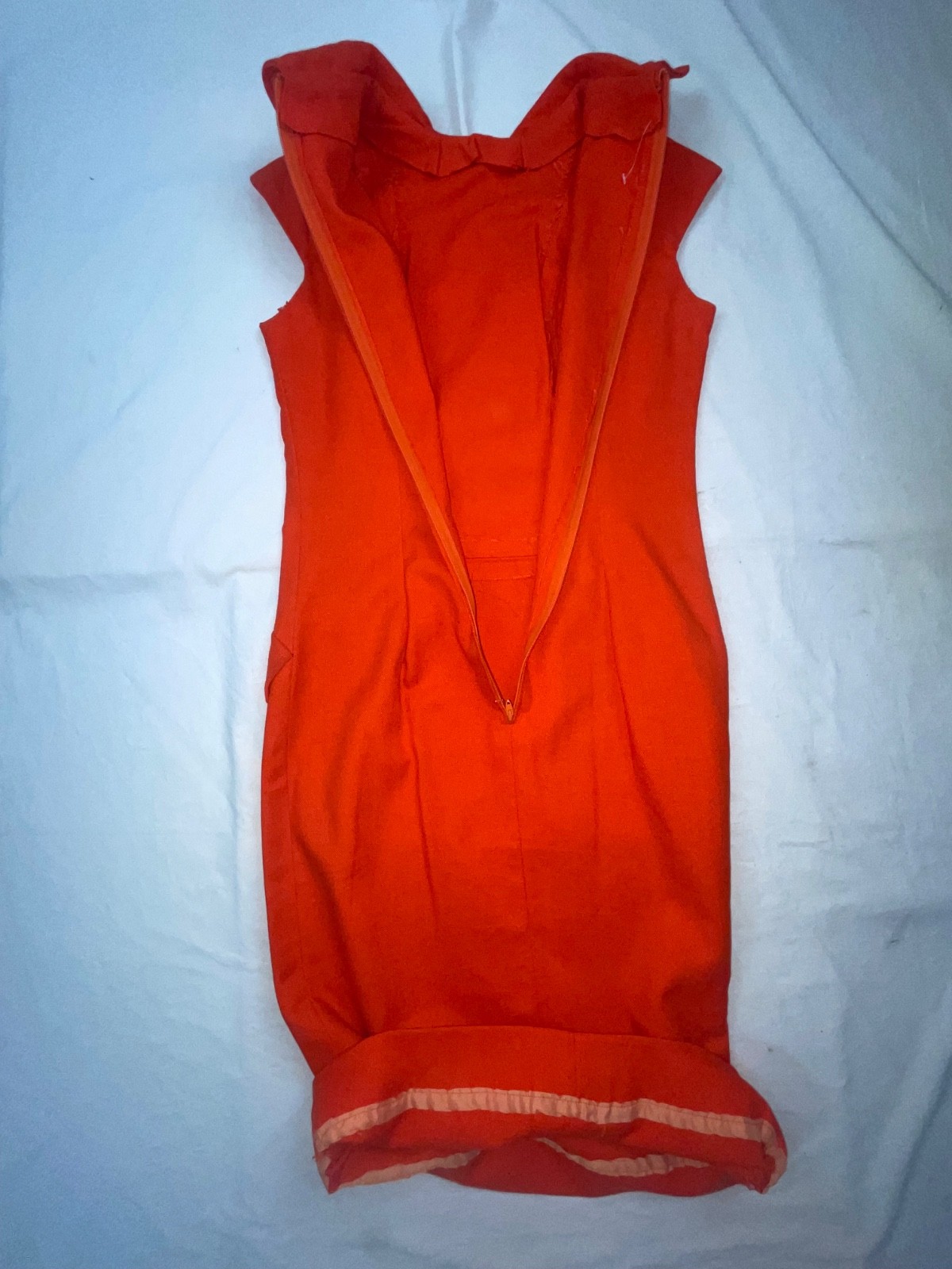 VTG 60S 70S WOMENS S ORANGE DISCO GOGO RETRO COTTON SLEEVELESS DRESS