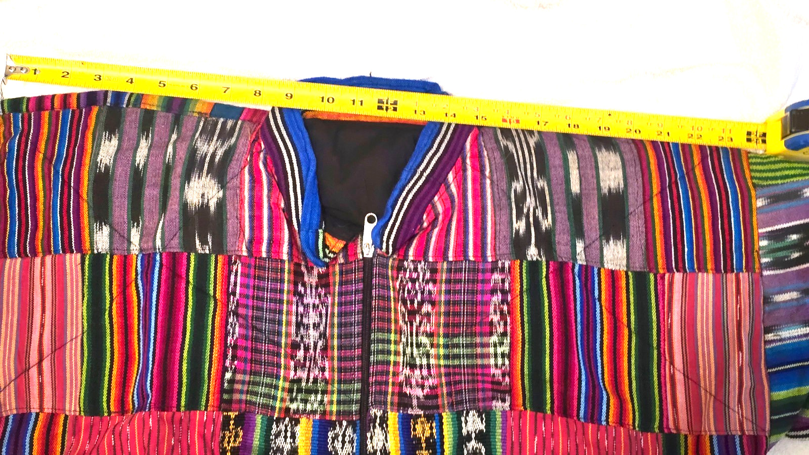 Huipil Strip Guatemala Hippie Patchwork Festival Woven Zip Bomber Jacket VTG 90s