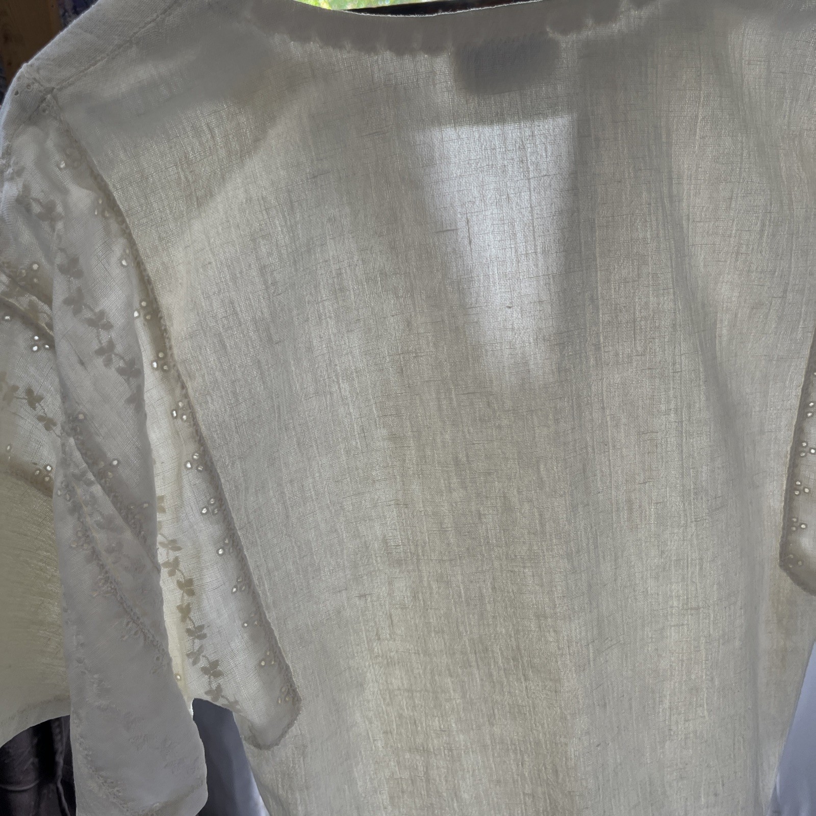 Vintage Fashioned And Handmade By Madelyne Cream Peasant Blouse Flutter Sleeve M