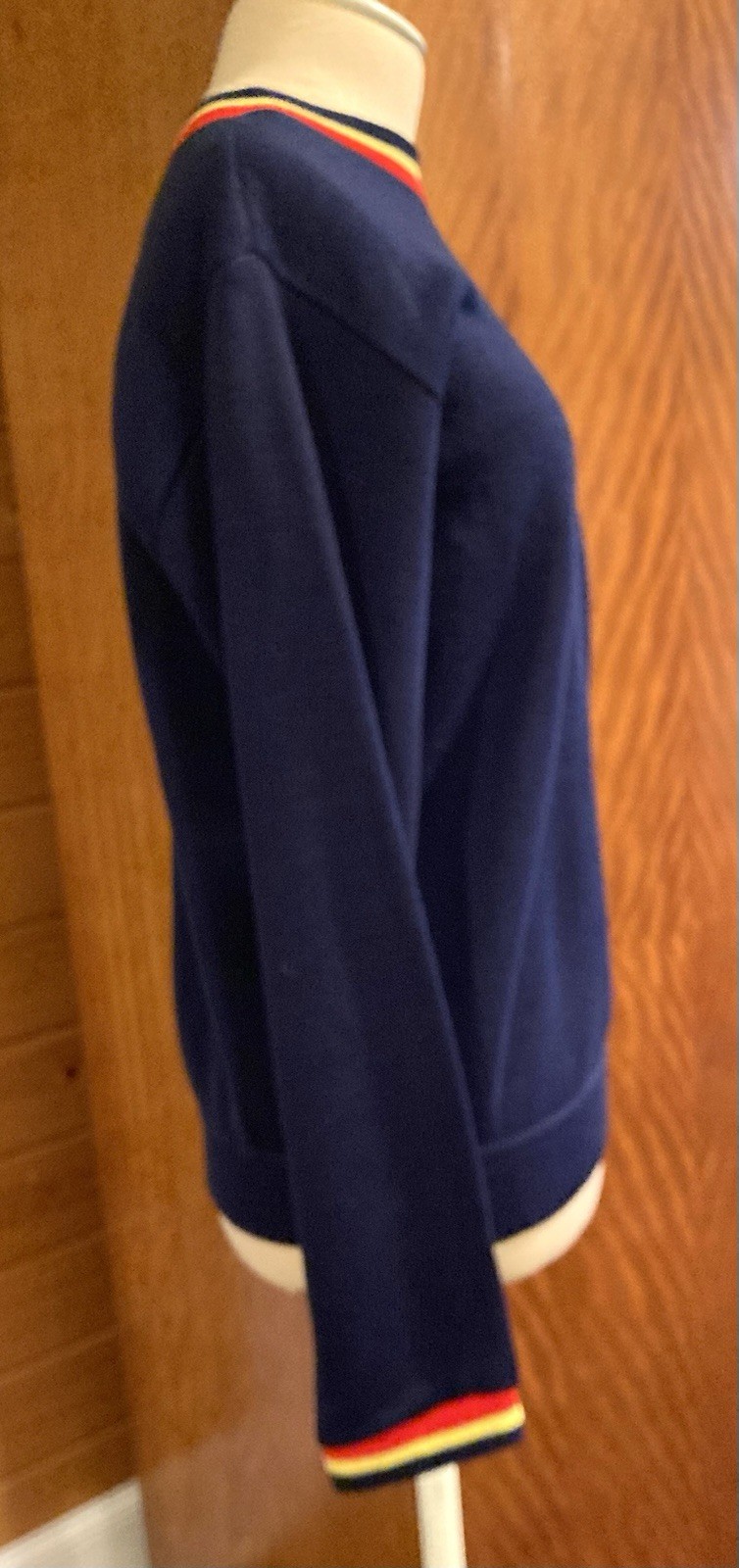 Vintage 1960s Creslan Acrylic Knit Pullover Sweater Dark Navy Ringer