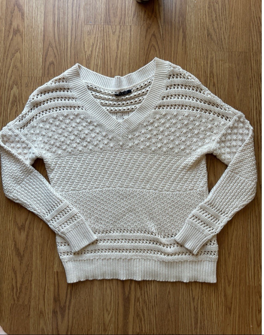 1990&rsquo;s Cream Cotton Knit Pullover Sweater – Soft, Knit, Casual, Top – Size Sm