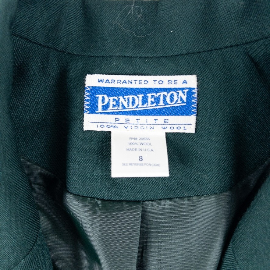 Pendleton Blazer Skirt Suit Womens 8P Green Virgin Wool Vintage Made in USA Suit