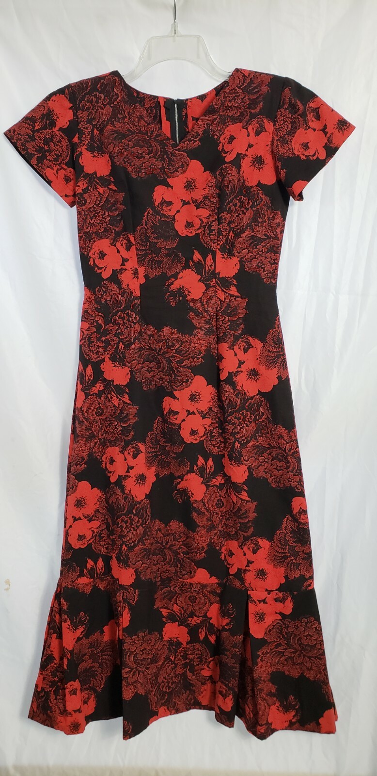 Vintage Women&rsquo;s Floral Muumuu Mermaid Dress Red/Black Home-Made Unsized READ