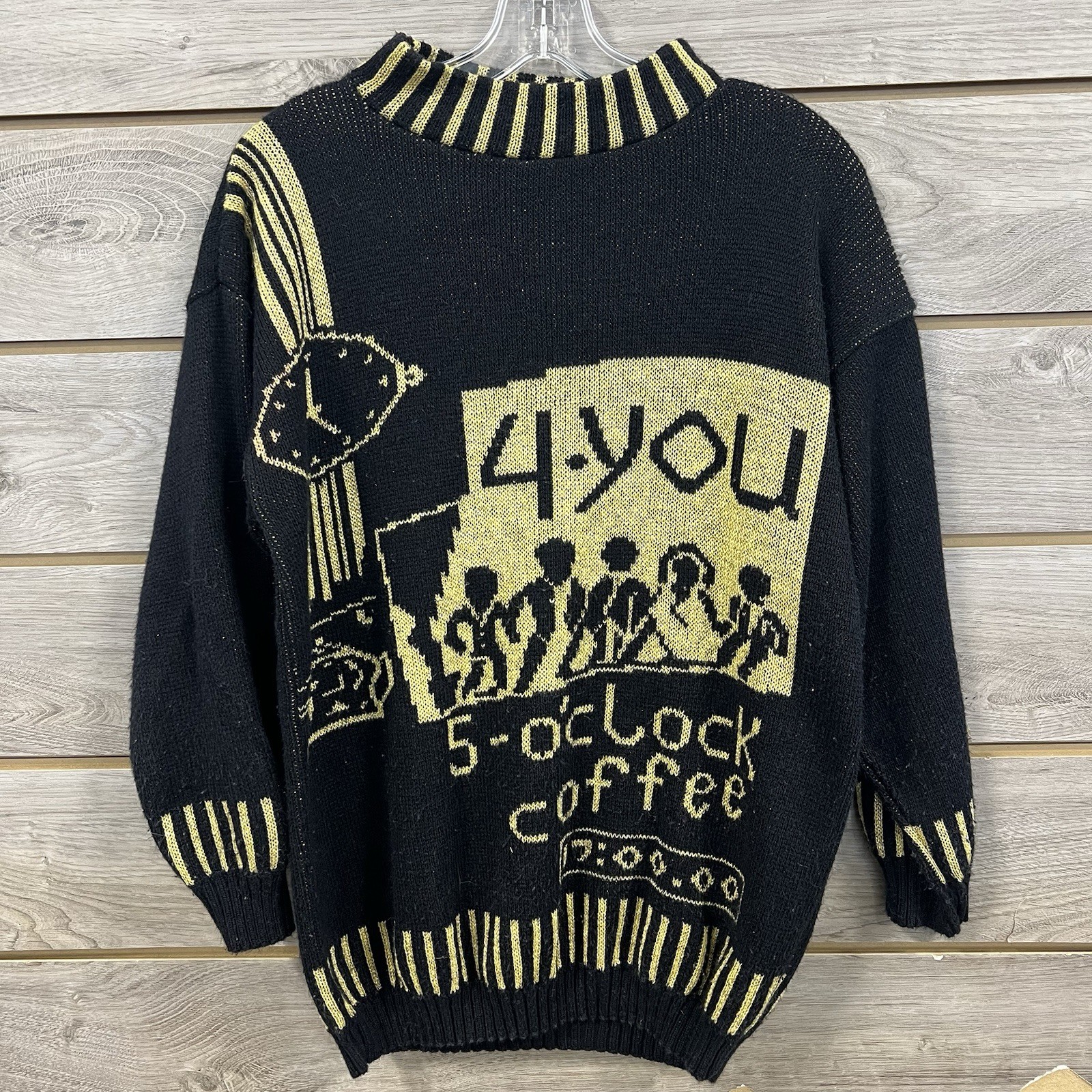 Vintage 80s Jolie 4 You 5 O’clock Coffee Black Sparkly Gold Lurex Thread Women L